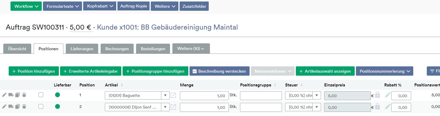 Auftrag Positionen