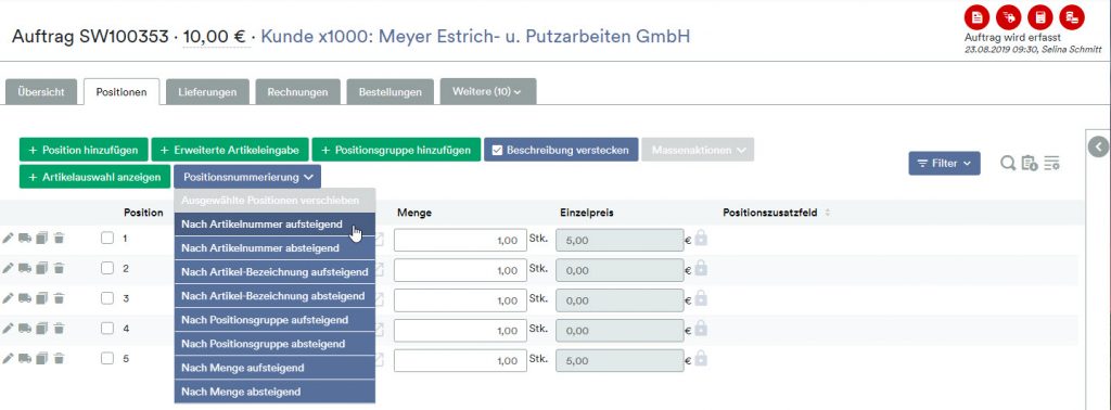 Positionsnummerierung