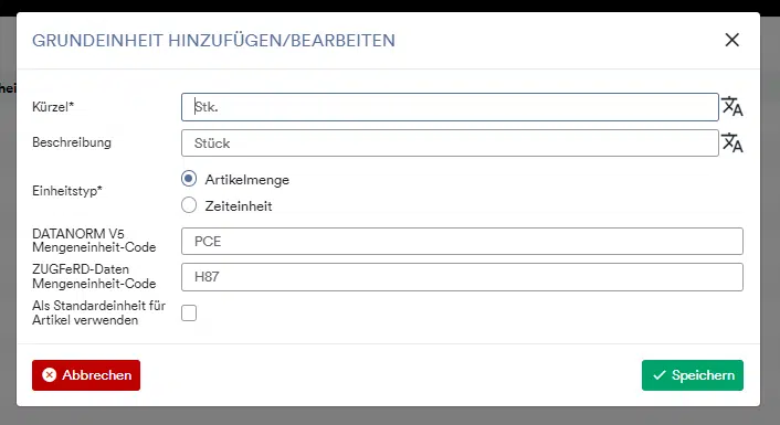 Zugferd Einheiten Code