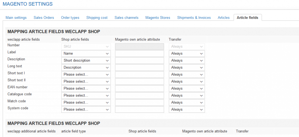 Magento article fields