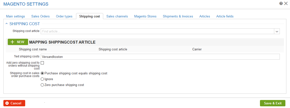 Magento shipping cost