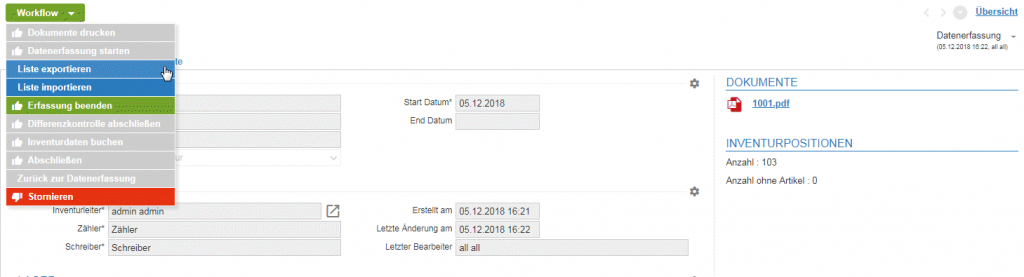 Inventur Liste exportieren