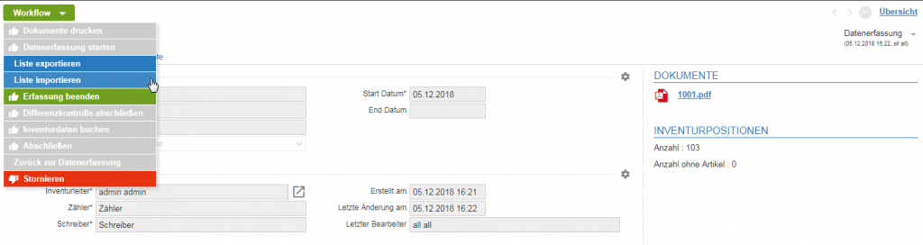 Inventur Liste importieren