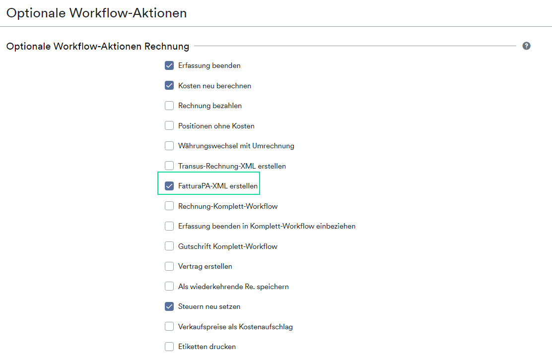 Optionale Workflow FatturaPA