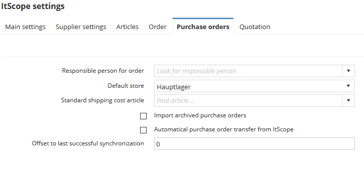 Itscope settings purchase orders