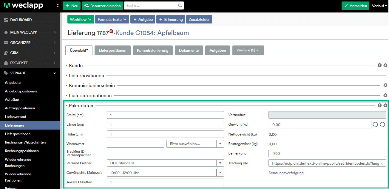 Paketdaten Lieferung