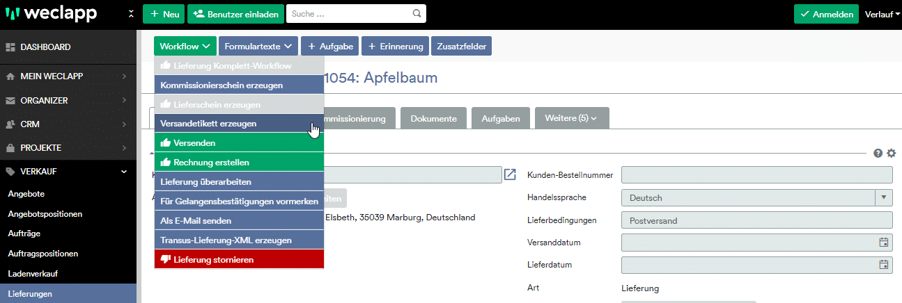 Versandetikette erzeugen