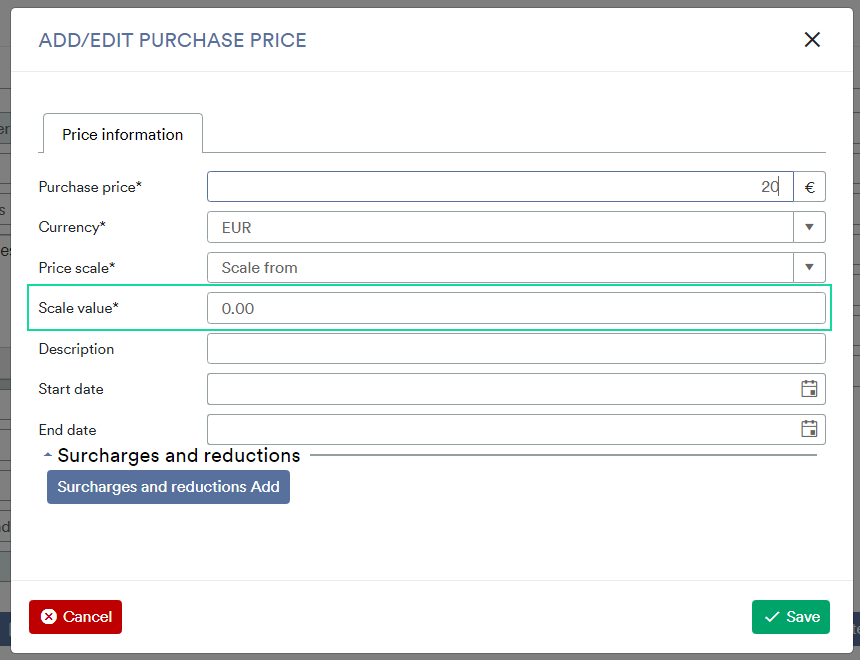 Add edit purchase price scale value