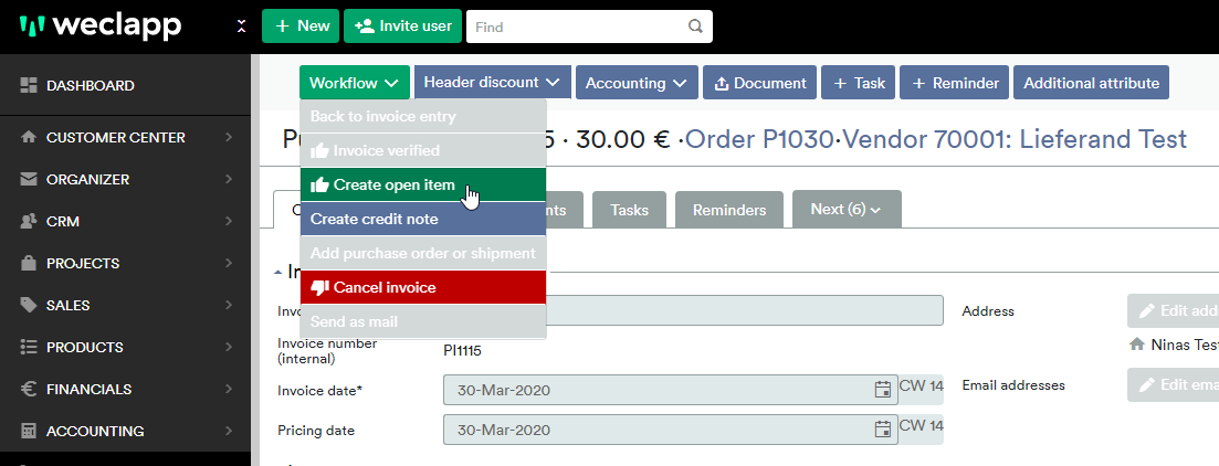 Create open item purchase order