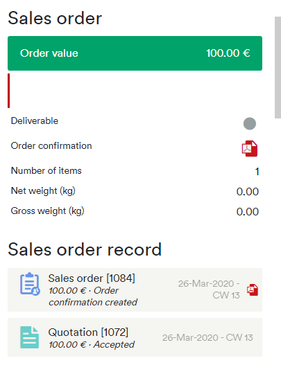 Sales order info