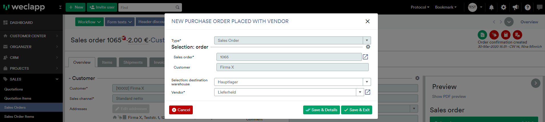 Sales order new purchase order