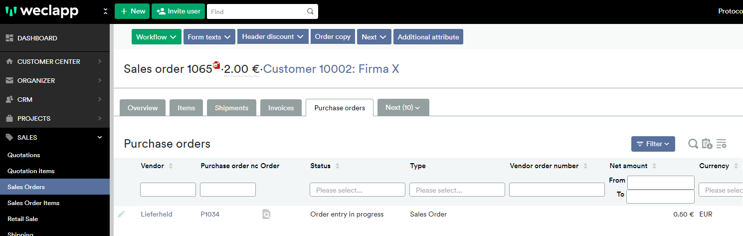 Sales order purchase order