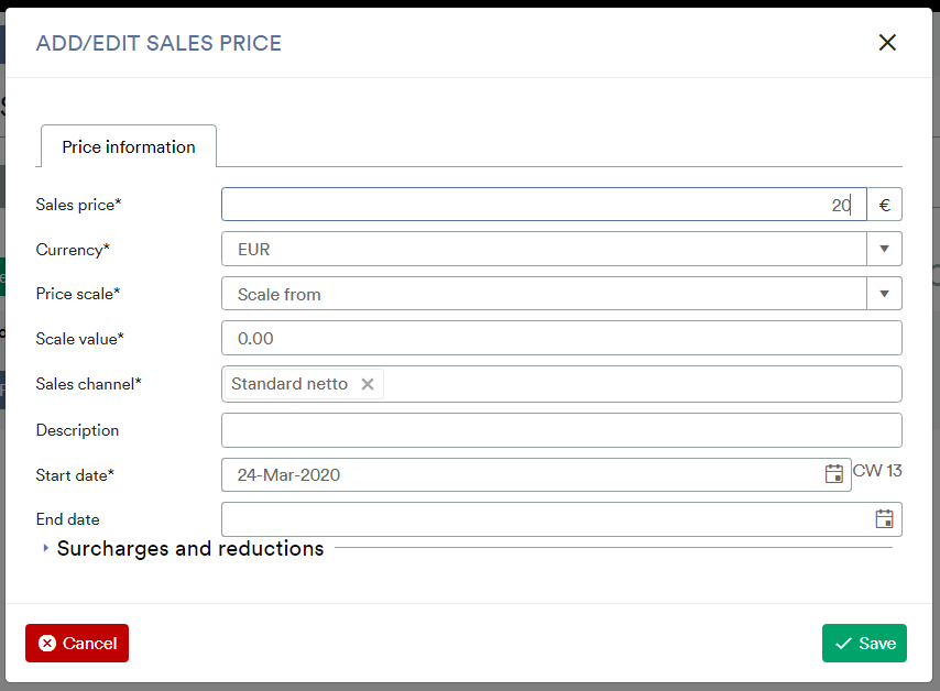 add edit sales price