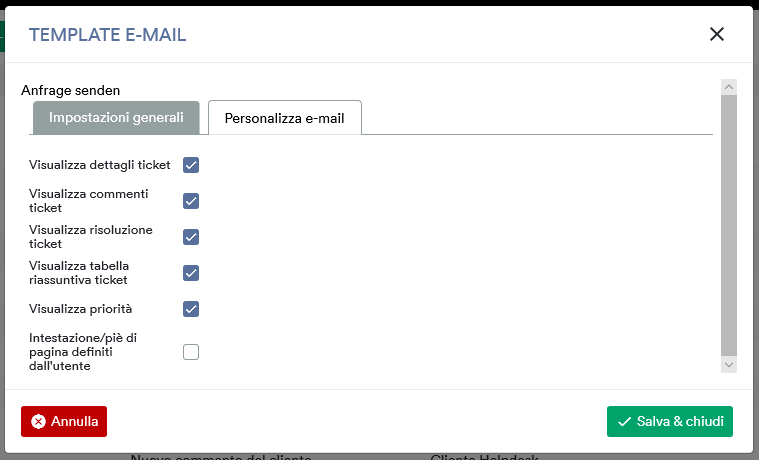 Adattare il template email per helpdesk