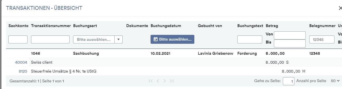 Transaktionen Übersicht