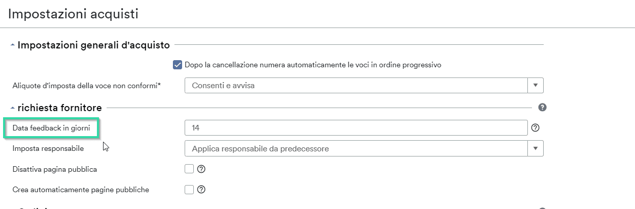 Data del feedback in giorni