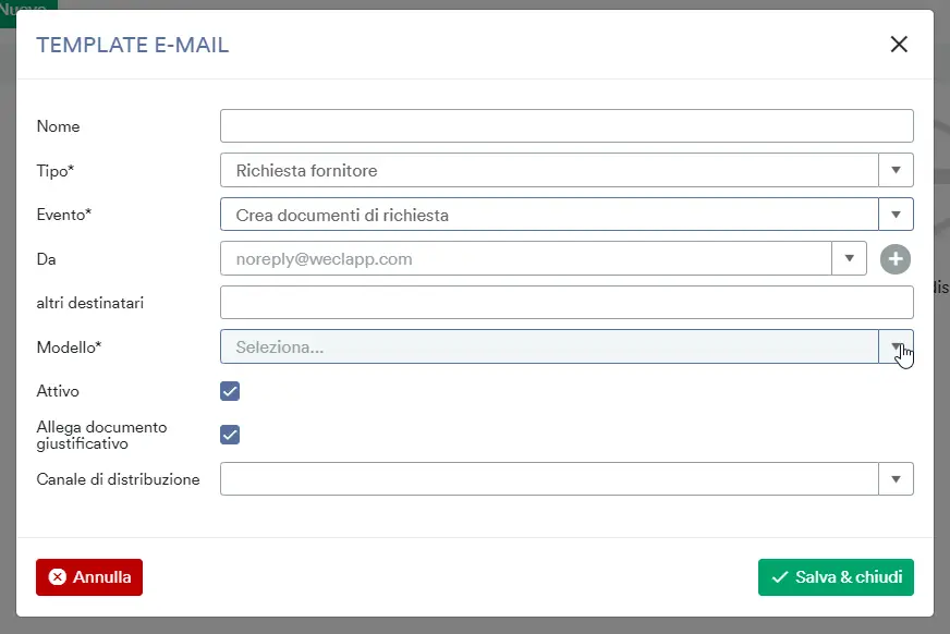 Template E-mail richiesta fornitore