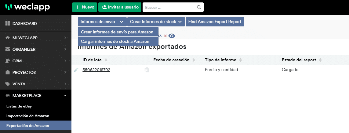 Cargar informes de stock a Amazon