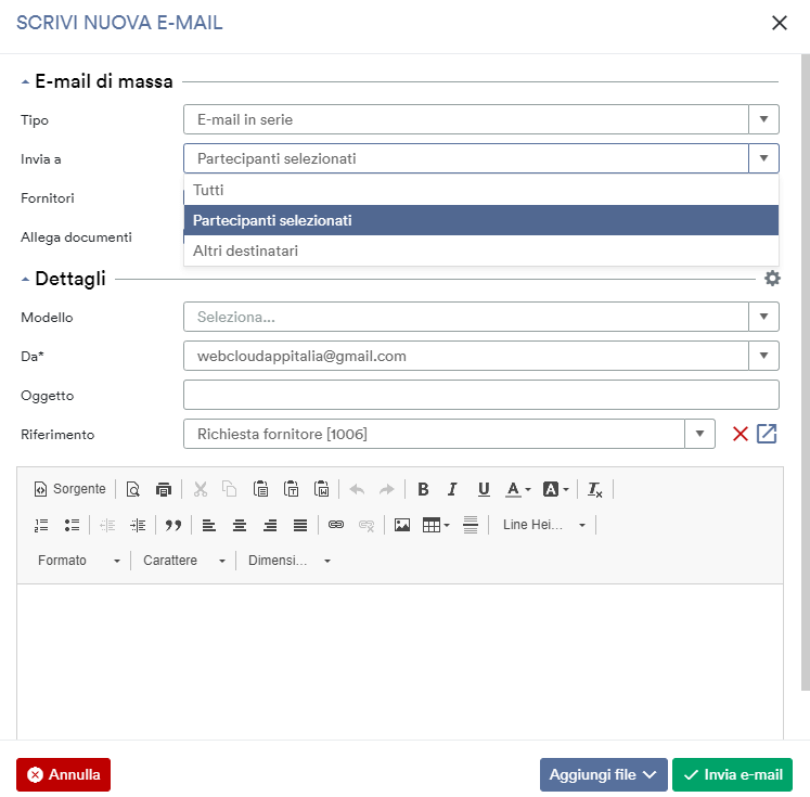 Scrivi E-mail su richiesta fornitore