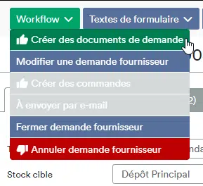 Bouton Workflow pour créer un document de demande
