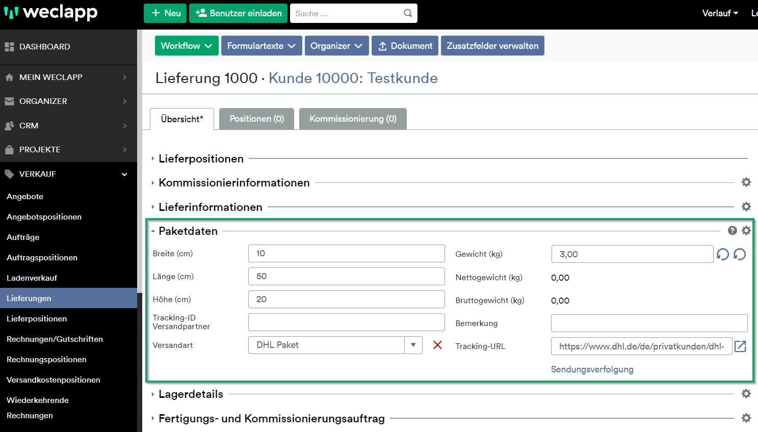 Paketdaten in Lieferung