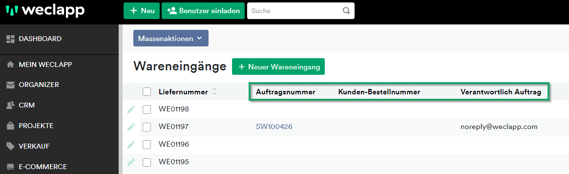 Neue Spalten im Einkauf