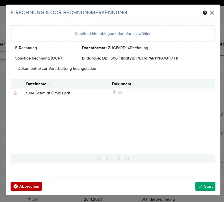 Dialog E-Rechnung OCR
