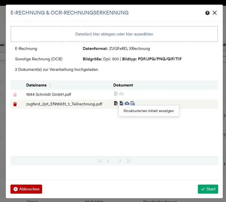 XML-Vorschau Dialog