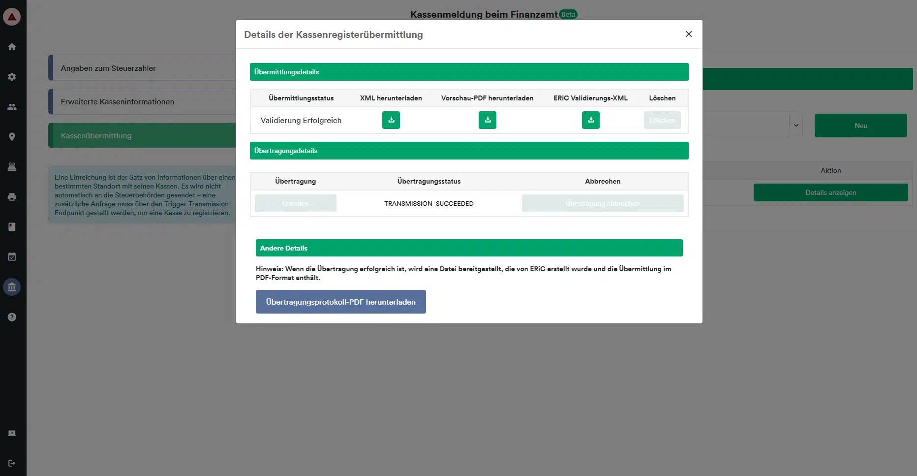 Details zur Kassenregisterübermittlung 2